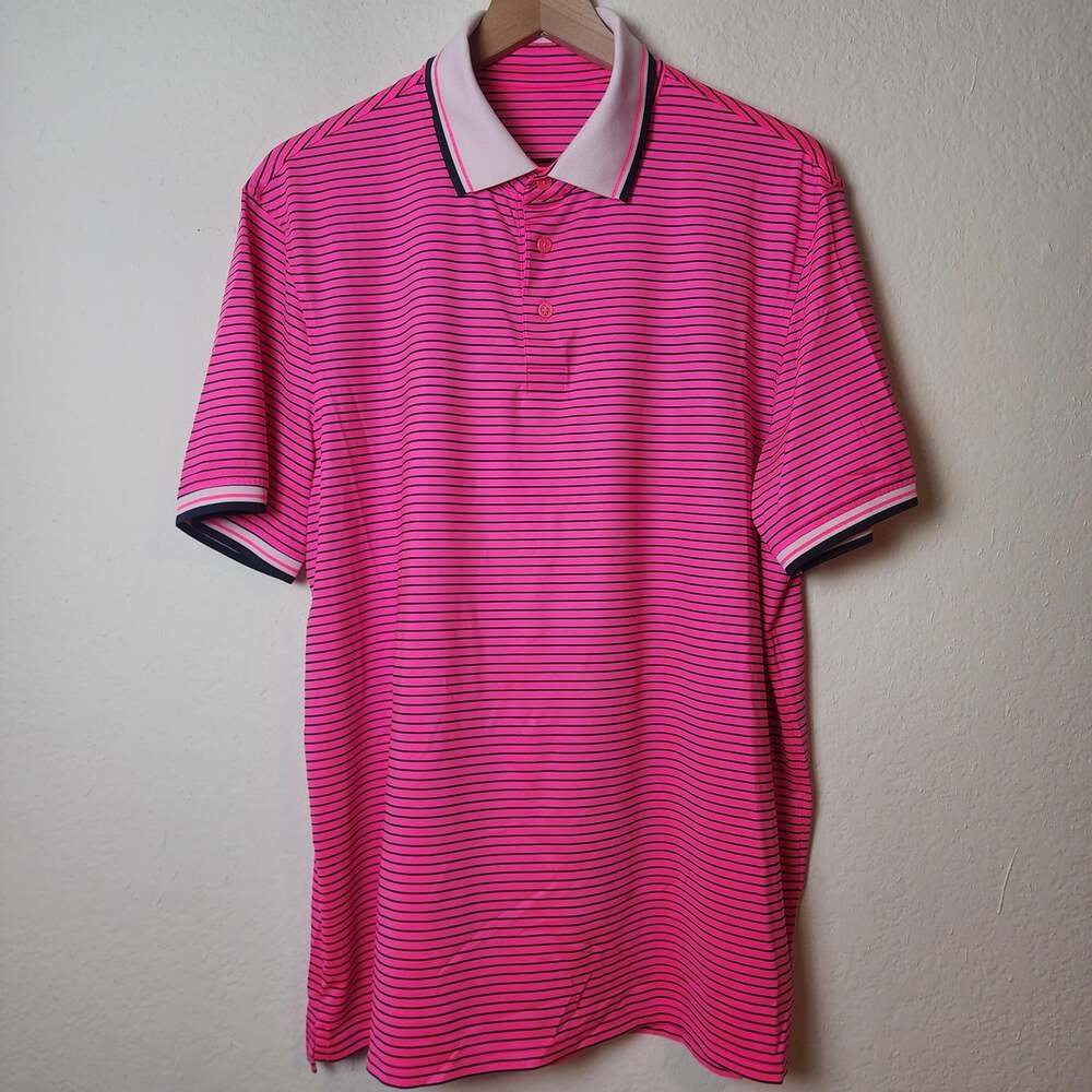 G/Fore Polo Shirt Mens XL Pink Stripe Short Sleeve Golf Casual Jersey
